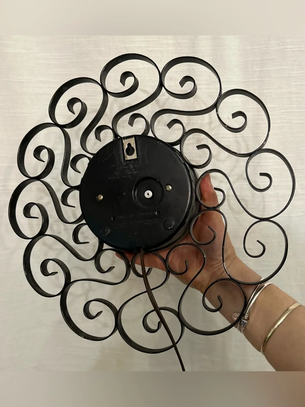 True Vintage Mid Century 1950's Classic Black Metal Scroll Wall Clock
